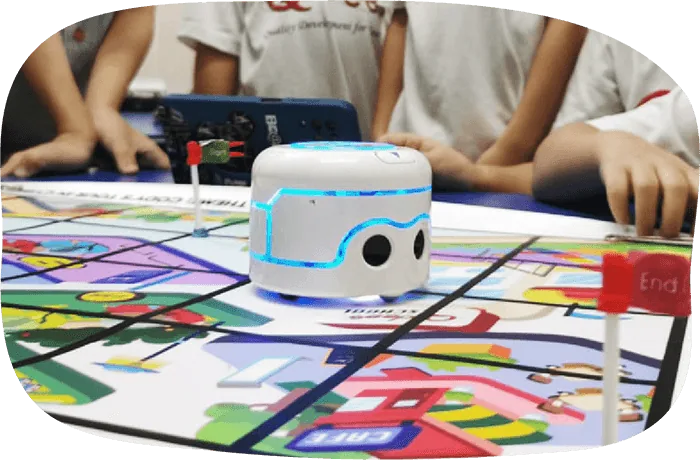 Robotics and coding activity mat with a robot